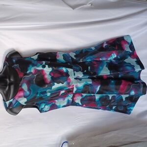 Kensie Blue & Pink Frost Combo Sprayed Floral Print Dress, L, EUC
